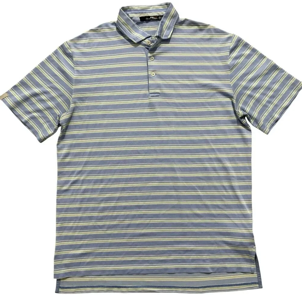 Ralph Lauren Polo RLX Golf Short Sleeve Shirt Mens Large Stripe Blue Performance
